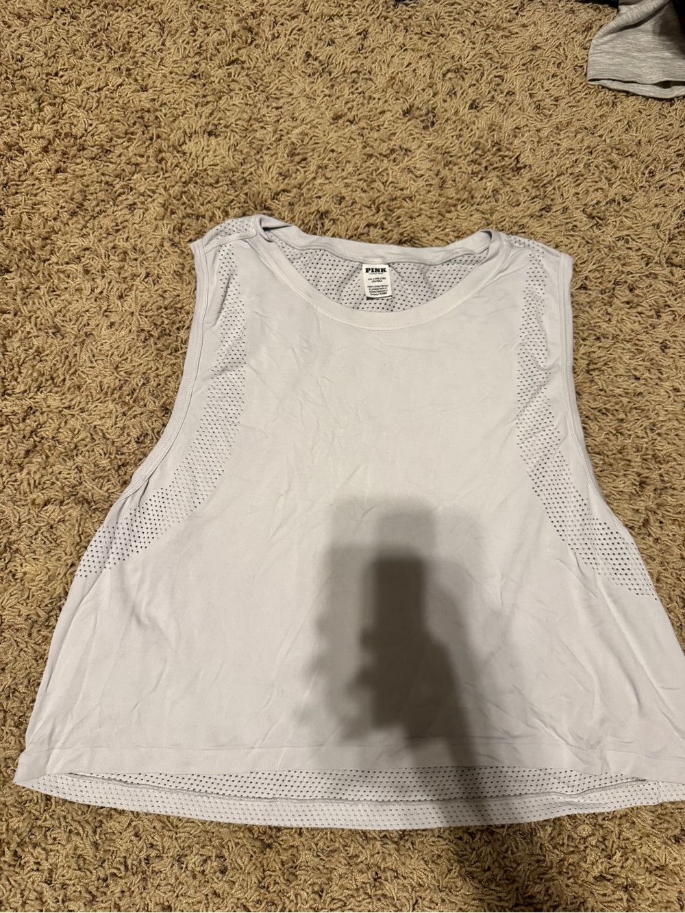 PINK Victoria's Secret Light Gray Mesh-Trim Tank Top